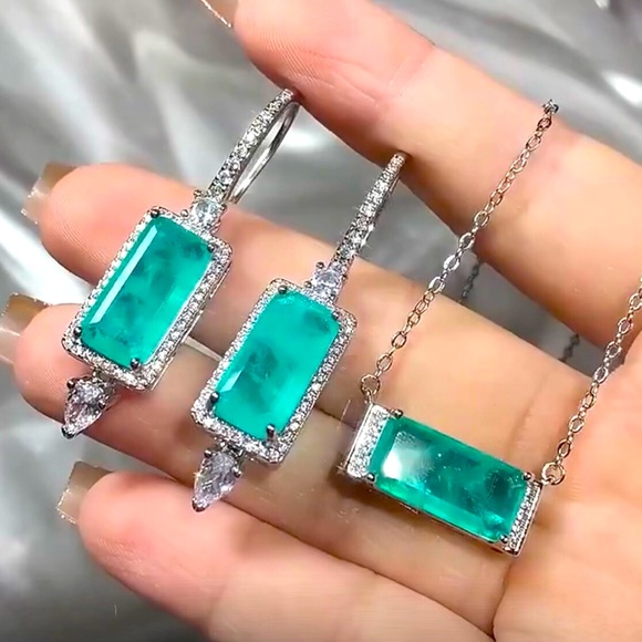 ✨Dainty Paraiba Tourmaline Drop Earring & Necklace Set ✨ - Picture 2 of 8